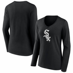 Chicago White Sox Women's Logo Long Sleeve V-Neck T-Shirt - Black T-shirts