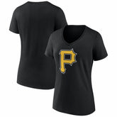 Pittsburgh Pirates Women's Logo V-Neck T-Shirt - Black T-shirts