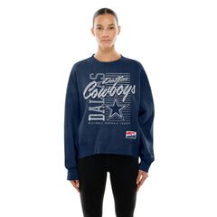 Dallas Cowboys New Era Women's Oversized Throwback Mineral Wash Crew Neck Sweatshirt Navy