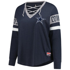 Dallas Cowboys New Era Women's Plus Size Throwback Lace-Up Long Sleeve T-Shirt Navy