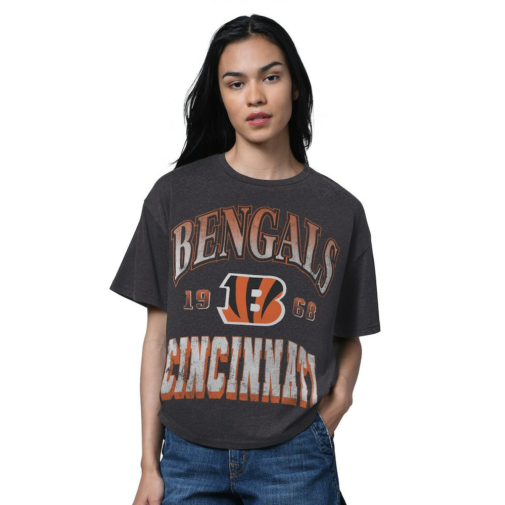 Cincinnati Bengals Starter Women's Oversized Hall of Fame T-Shirt Heather Black