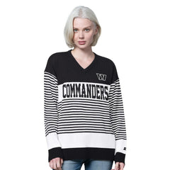 Washington Commanders Starter Women's No Huddle Striped V-Neck Sweater Black