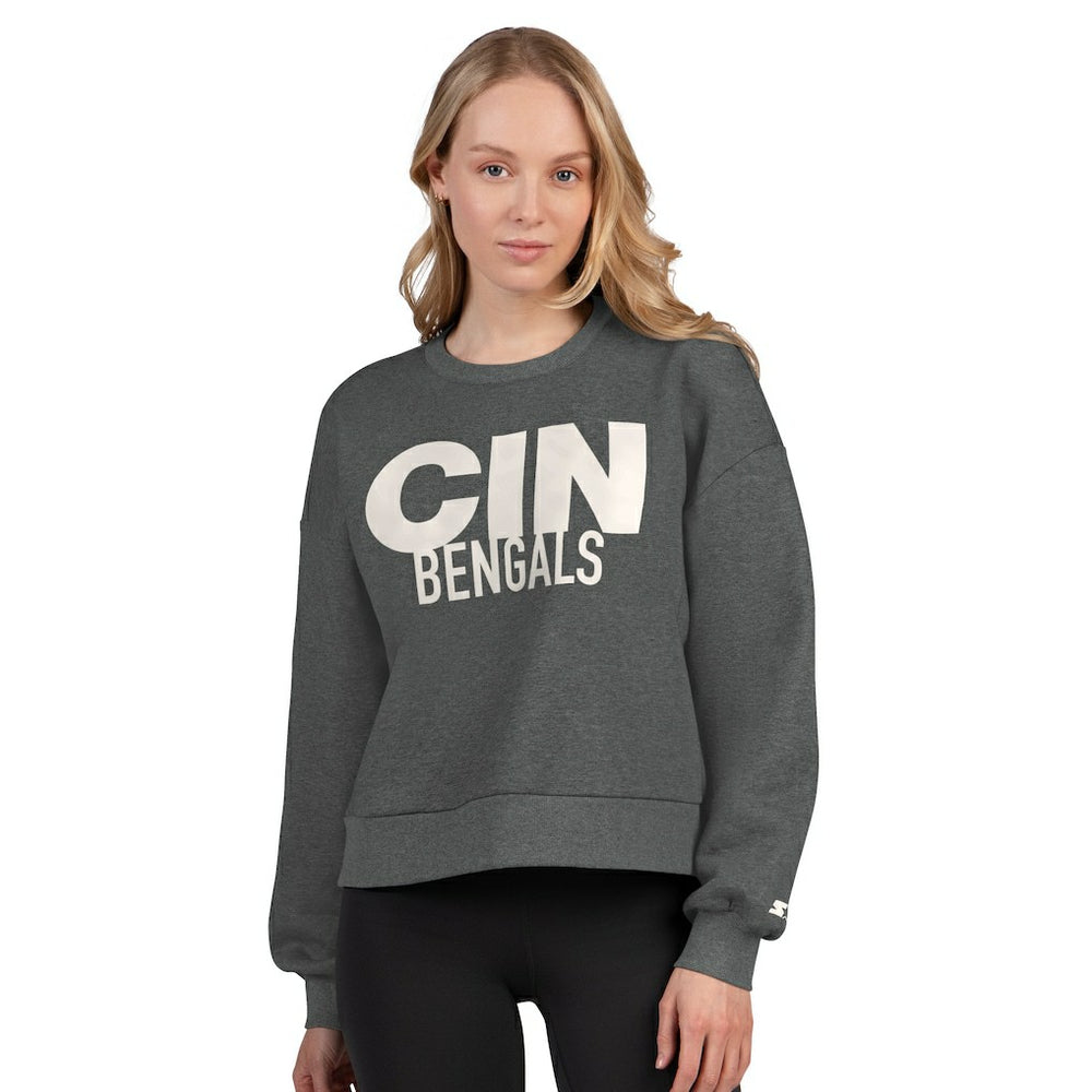 Cincinnati Bengals Starter Women's Show Up Cropped Fleece Pullover Sweatshirt Heather Gray