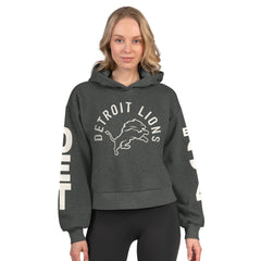 Detroit Lions Starter Women's Star Player Cropped Fleece Pullover Hoodie Heather Charcoal