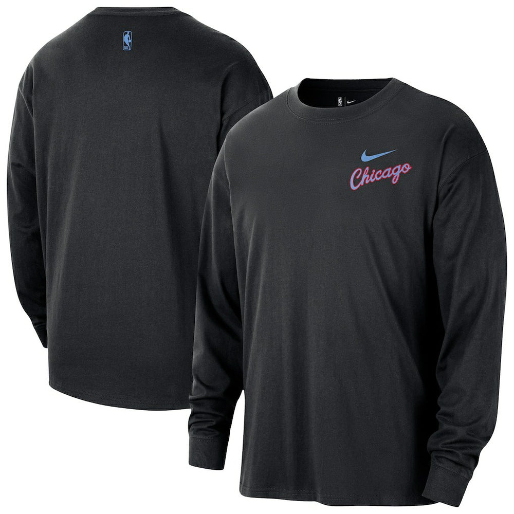 Chicago Bulls 2025/26 City Edition Remix Essential Logo Long Sleeve T-Shirt Black