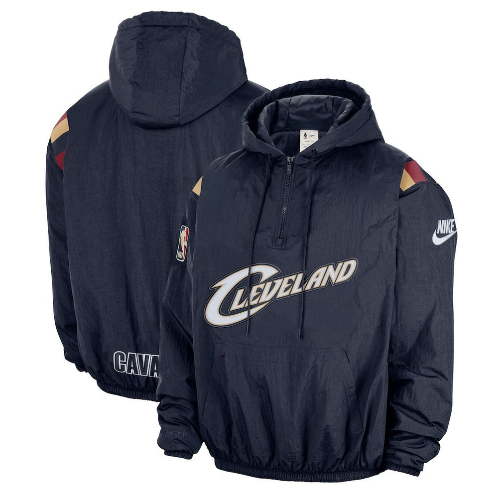 Cleveland Cavaliers Hardwood Classics Therma-FIT Half-Zip Hooded Windbreaker Navy