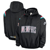 Memphis Grizzlies Hardwood Classics Therma-FIT Half-Zip Hooded Windbreaker Black