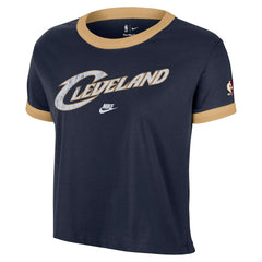 Cleveland Cavaliers Women's Classic Edition Hardwood Classics Essential Vintage Ringer T-Shirt Navy