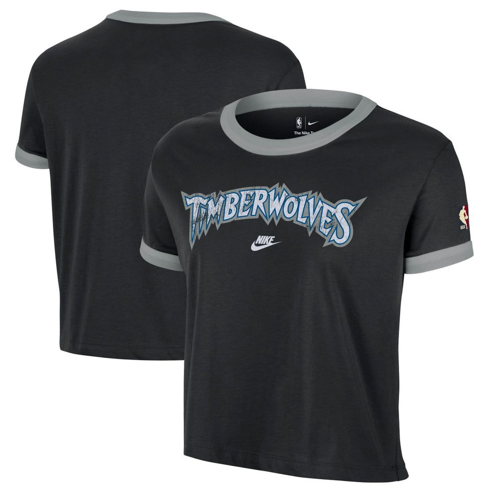 Minnesota Timberwolves Women's Classic Edition Hardwood Classics Essential Vintage Ringer T-Shirt Black