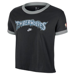 Minnesota Timberwolves Women's Classic Edition Hardwood Classics Essential Vintage Ringer T-Shirt Black