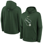 Milwaukee Bucks Youth 2025/26 City Edition Club Fleece Pullover Hoodie Hunter Green