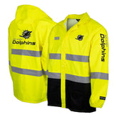 Miami Dolphins Hi-Vis Safety Waterproof Rainshell Full-Zip Hooded Jacket Yellow