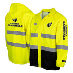 Arizona Cardinals Hi-Vis Safety Waterproof Rainshell Full-Zip Hooded Jacket Yellow