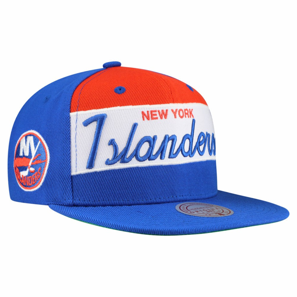 NHL New York Islanders Mitchell & Ness Retro Script Colorblock Snapback Hat - Royal