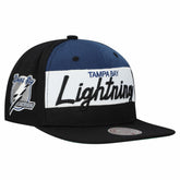 NHL Tampa Bay Lightning Mitchell & Ness Retro Script Colorblock Snapback Hat - Black