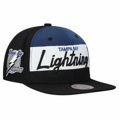 NHL Tampa Bay Lightning Mitchell & Ness Retro Script Colorblock Snapback Hat - Black