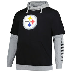 Pittsburgh Steelers Big & Tall Twofer Pullover Hoodie Black/Heather Gray