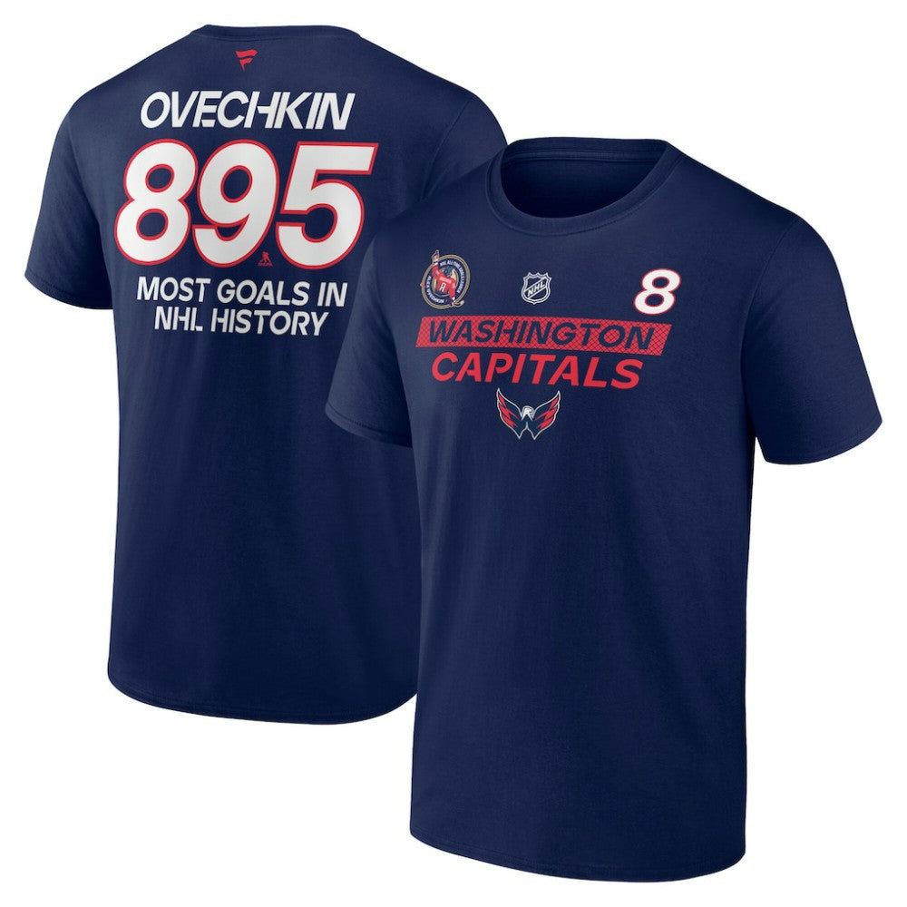 NHL Alexander Ovechkin Washington Capitals Fanatics Most Goals in NHL History T-Shirt - Navy