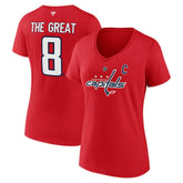 NHL Alexander Ovechkin Washington Capitals Fanatics Women's NHL All-Time Leading Goal Scorer The Great 8 Name & Number V-Neck T-Shirt - Red