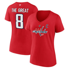 NHL Alexander Ovechkin Washington Capitals Fanatics Women's NHL All-Time Leading Goal Scorer The Great 8 Name & Number V-Neck T-Shirt - Red
