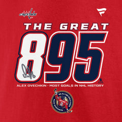 NHL Alexander Ovechkin Washington Capitals Fanatics NHL All-Time Leading Goal Scorer The Great 895 T-Shirt - Red