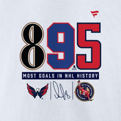 NHL Alexander Ovechkin Washington Capitals Fanatics NHL All-Time Leading Goal Scorer The History of 895 T-Shirt - White