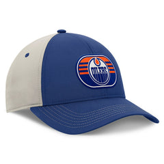 NHL Edmonton Oilers Fanatics 2025 Stanley Cup Playoffs Locker Room Trucker Adjustable Hat - Royal/Gray