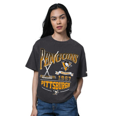 NHL Pittsburgh Penguins Starter Women's Oversized Hall of Fame T-Shirt - Heather Black