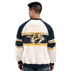 NHL Nashville Predators Starter Male Adult Defense Fleece Crewneck Sweatshirt - White