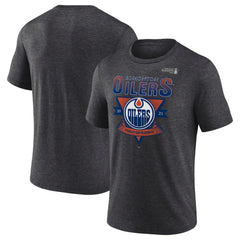 NHL Edmonton Oilers Fanatics 2025 Stanley Cup Playoffs Crossbar Tri-Blend T-Shirt - Heather Charcoal