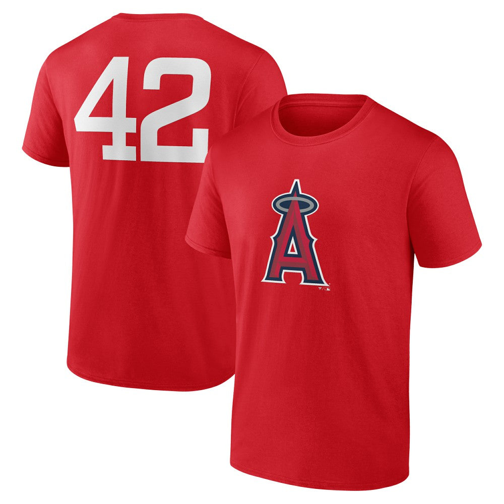 Los Angeles Angels Jackie Robinson Day Name & Number T-Shirt - Red T-shirts