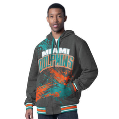 Miami Dolphins G-III Sports by Carl Banks Dual Threat Reversable Full-Zip Hooded Jacket Aqua/Charcoal