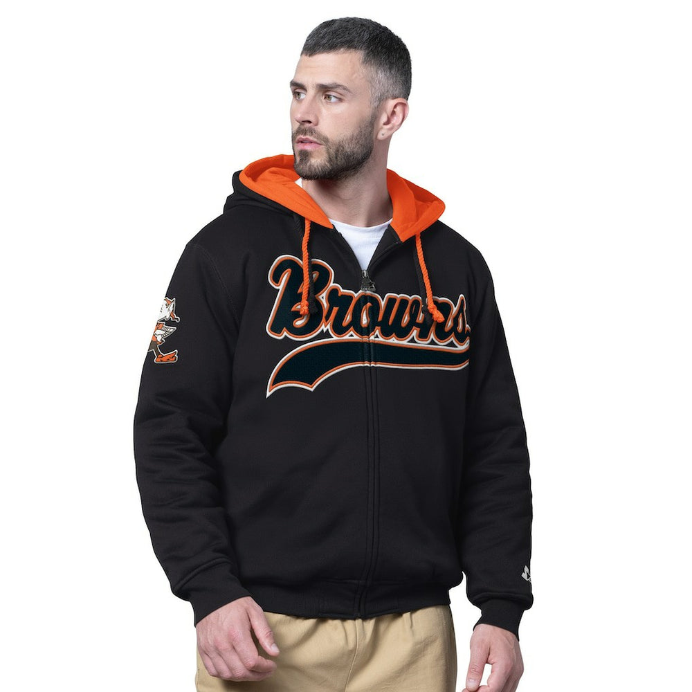 Cleveland Browns Starter Big Shot Throwback Full-Zip Double Hooded Jacket Black