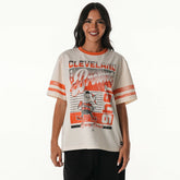 Cleveland Browns The Wild Collective Women's Vintage Drop Shoulder Oversized Boyfriend T-Shirt Cream