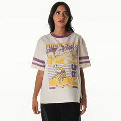 Minnesota Vikings The Wild Collective Women's Vintage Drop Shoulder Oversized Boyfriend T-Shirt Cream