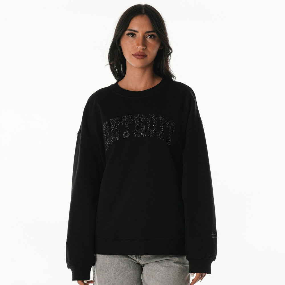 Detroit Lions The Wild Collective Women's Rock Crystal Oversized Crewneck Sweatshirt Black