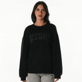 Detroit Lions The Wild Collective Women's Rock Crystal Oversized Crewneck Sweatshirt Black