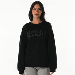 Detroit Lions The Wild Collective Women's Rock Crystal Oversized Crewneck Sweatshirt Black