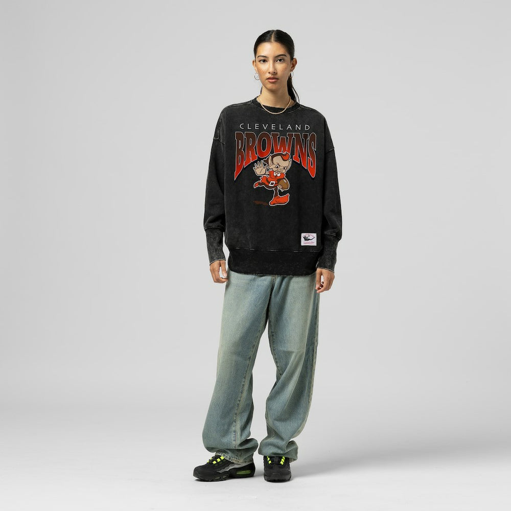 Cleveland Browns Women's Delineate Mineral Wash Crewneck Sweatshirt Black