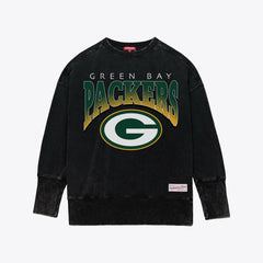 Green Bay Packers Women's Delineate Mineral Wash Crewneck Sweatshirt Black