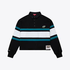 Jacksonville Jaguars Women's Throwback Cropped Long Sleeve Rugby Polo Black