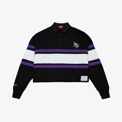 Minnesota Vikings Women's Cropped Long Sleeve Rugby Polo Black