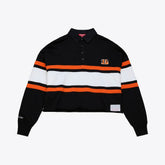 Cincinnati Bengals Women's Cropped Long Sleeve Rugby Polo Black