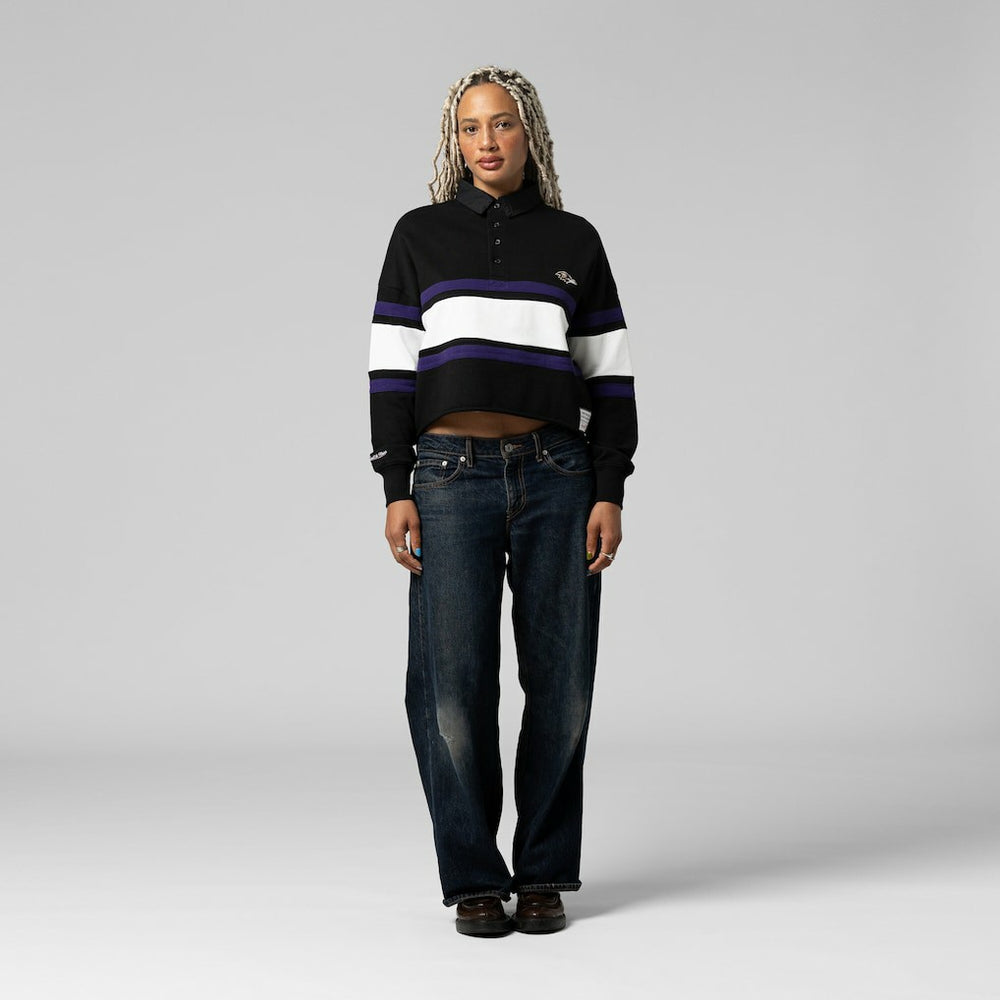Baltimore Ravens Women's Cropped Long Sleeve Rugby Polo Black
