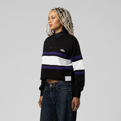 Baltimore Ravens Women's Cropped Long Sleeve Rugby Polo Black