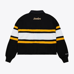 Pittsburgh Steelers Women's Cropped Long Sleeve Rugby Polo Black