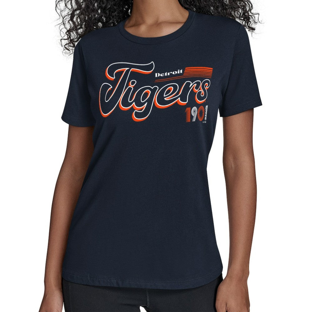 Detroit Tigers Starter Women's Groovy Script Team Fitted T-Shirt - Navy T-shirts