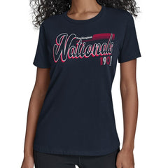 Washington Nationals Starter Women's Groovy Script Team Fitted T-Shirt - Navy T-shirts