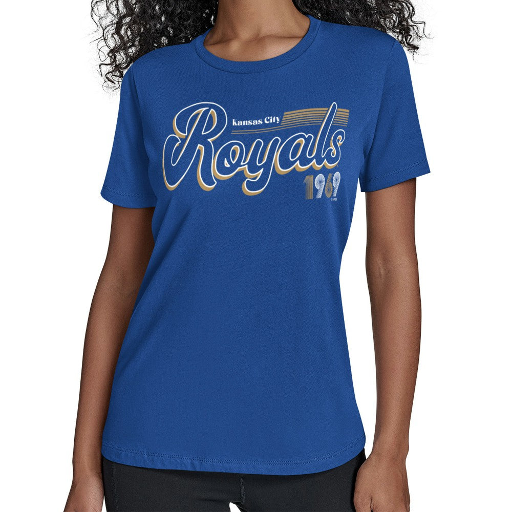 Kansas City Royals Starter Women's Groovy Script Team Fitted T-Shirt - Royal T-shirts