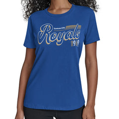 Kansas City Royals Starter Women's Groovy Script Team Fitted T-Shirt - Royal T-shirts